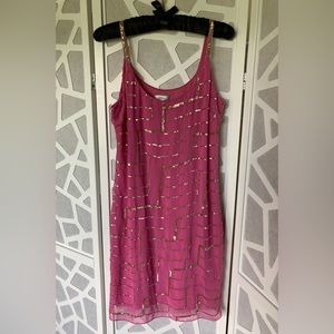 Pink dress with gold sequins, party, mini, size 12
